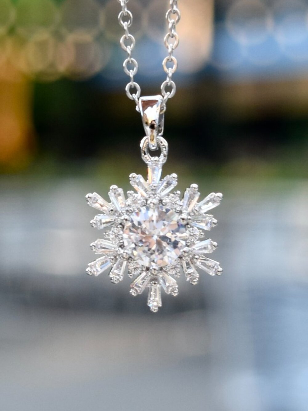 Snowflake Crystal Diamond Charm - Stainless Steel Necklace